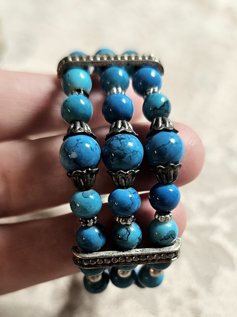 Turquoise Blue Beaded Stretch Bracelet - Unbranded